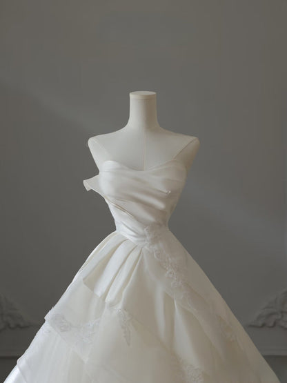 Timeless Ball Gown Strapless Satin Ivory Long Wedding Dress Bridal Dresses
