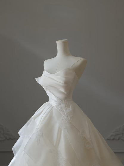Timeless Ball Gown Strapless Satin Ivory Long Wedding Dress Bridal Dresses