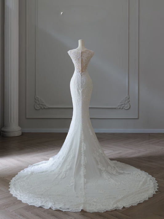 Timeless Mermaid V Neckline Satin Ivory Long Wedding Dress Bridal Dresses SD2496