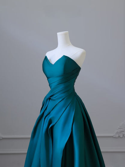 Classy Ball Gown Strapless Satin Ruffles Long Evening Dress Prom Dresses