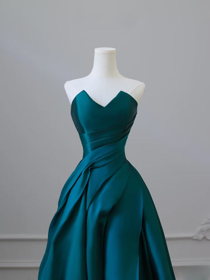 Classy Ball Gown Strapless Satin Ruffles Long Evening Dress Prom Dresses