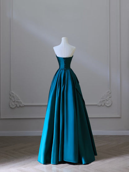 Classy Ball Gown Strapless Satin Ruffles Long Evening Dress Prom Dresses