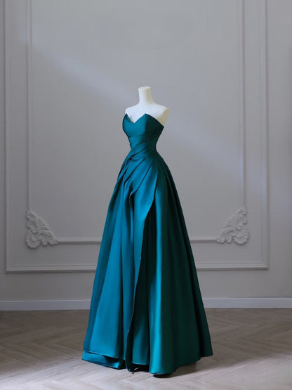 Classy Ball Gown Strapless Satin Ruffles Long Evening Dress Prom Dresses