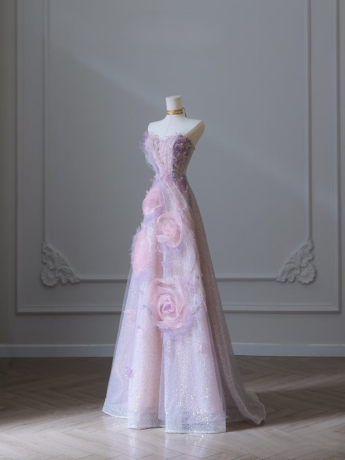 Classy Balll Gown Sweetheart Floral Lilac Tulle Long Evening Dress Prom Dresses