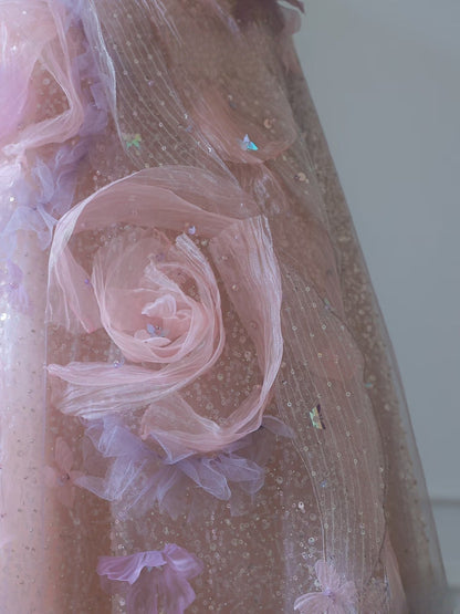 Classy Balll Gown Sweetheart Floral Lilac Tulle Long Evening Dress Prom Dresses
