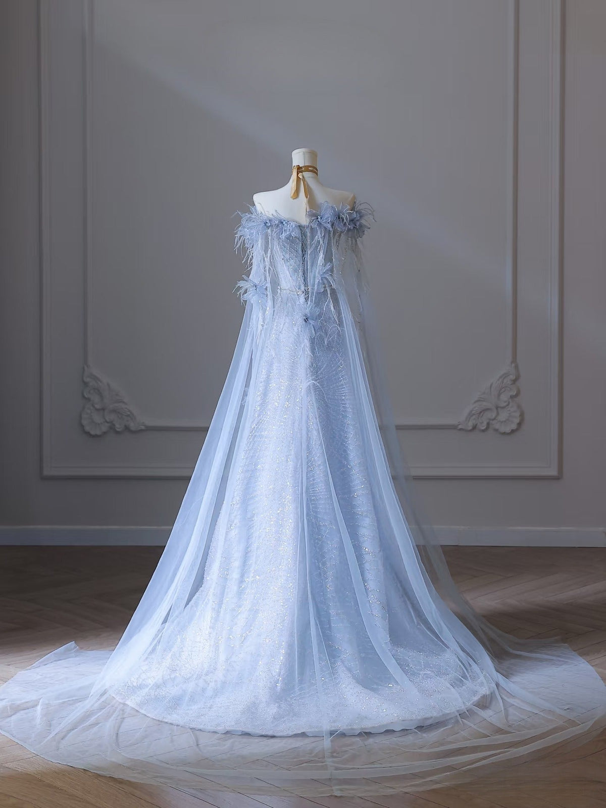 Classy Balll Gown Sweetheart Floral Blue Tulle Long Evening Dress Prom Dresses