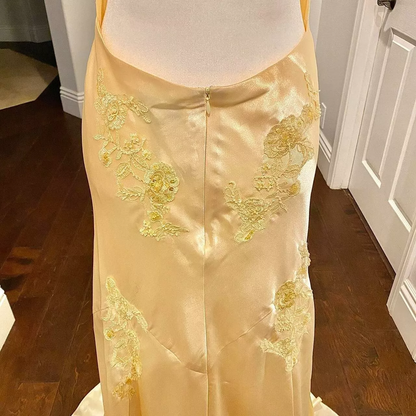 Pretty Mermaid Spaghetti Straps Yellow Backless Long Party Dresses Prom Dresses SD2708