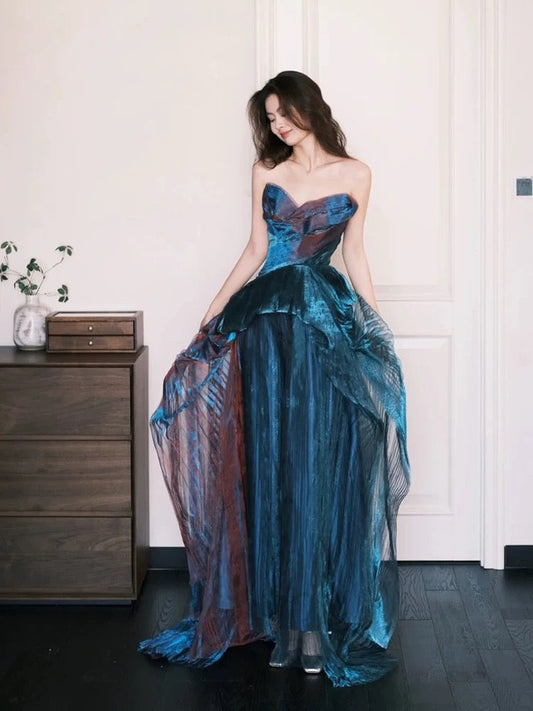 Pretty A Line Sweetheart Ruffles Long Evening Dress Prom Dresses SD2741