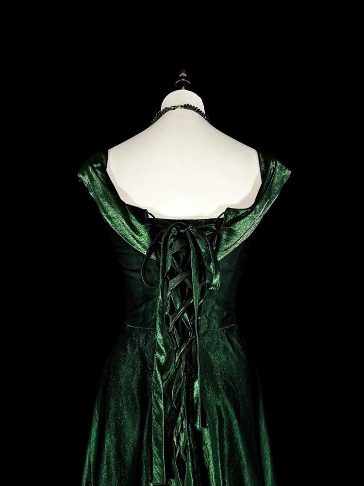 Pretty A Line Sweetheart Ruffles Long Evening Dress Green Velvet Prom Dresses SD2742