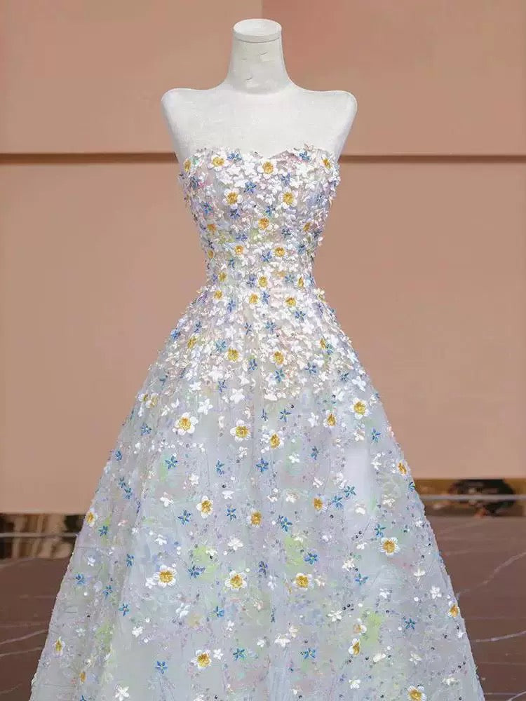 Gorgeous Balll Gown Sweetheart Floral Tulle Long Evening Dress Prom Dresses