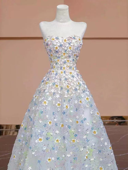 Gorgeous Balll Gown Sweetheart Floral Tulle Long Evening Dress Prom Dresses