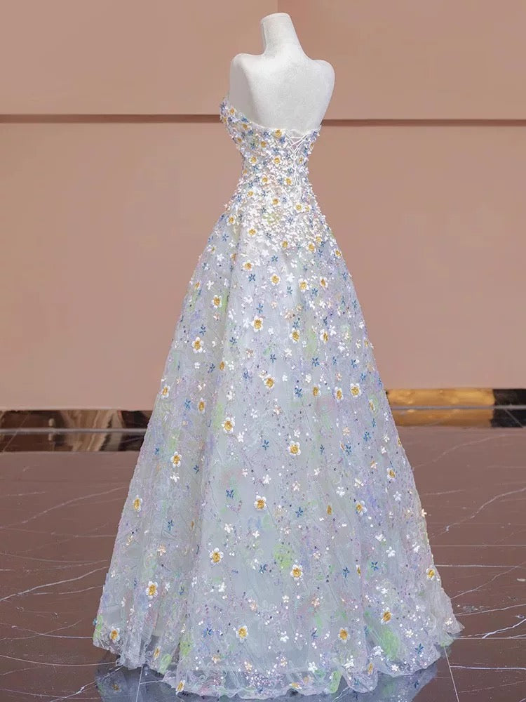Gorgeous Balll Gown Sweetheart Floral Tulle Long Evening Dress Prom Dresses