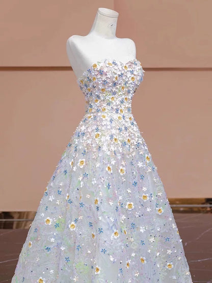 Gorgeous Balll Gown Sweetheart Floral Tulle Long Evening Dress Prom Dresses