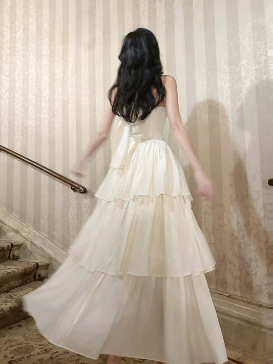 Pretty A Line Ruffles Ankle Length White Evening Dress Prom Dresses SD2752