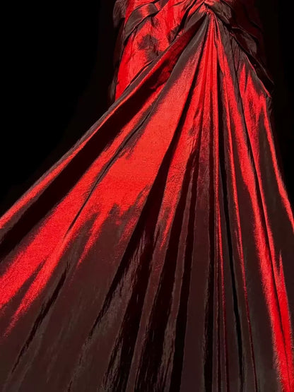 Gorgeous Mermaid Sweetheart Red Taffeta Long Evening Dress Prom Dresses SD2753