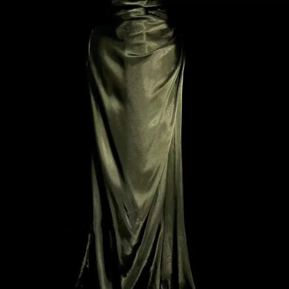 Retro Mermaid Spaghetti Straps Satin Green Long Evening Dress Prom Dresses SD2754