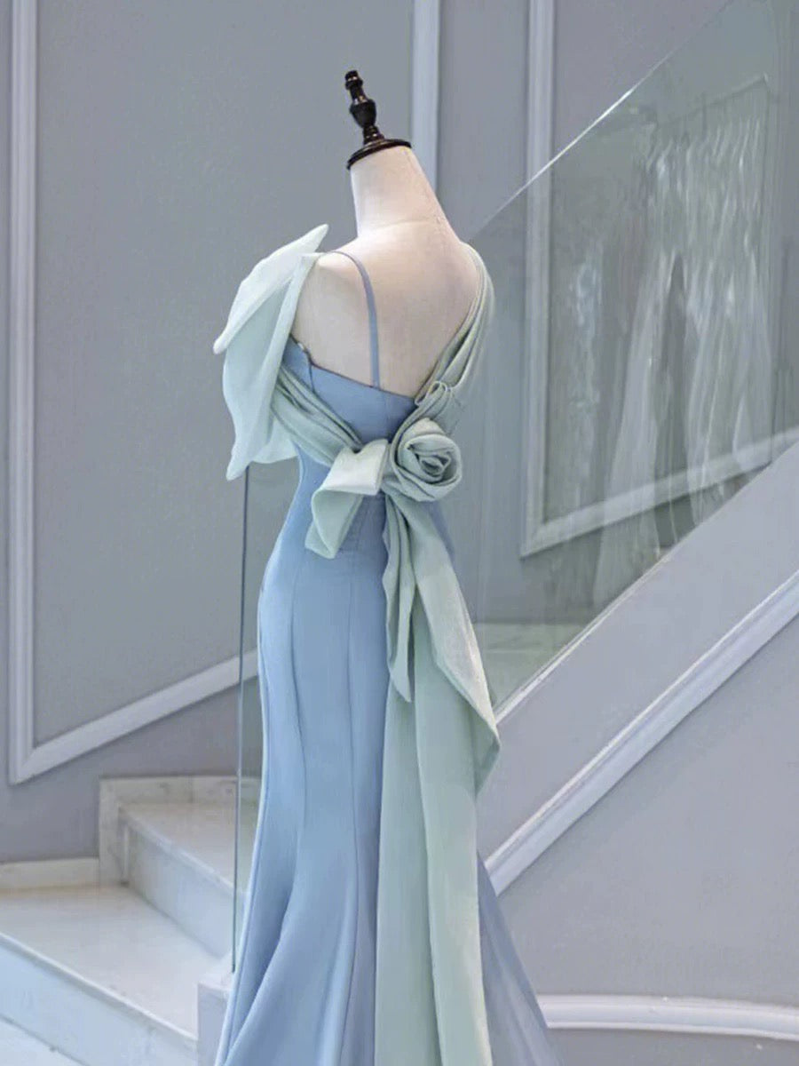 Pretty Mermaid Blue Satin Long Evening Dress Prom Dresses SD2772