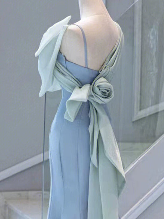 Pretty Mermaid Blue Satin Long Evening Dress Prom Dresses SD2772