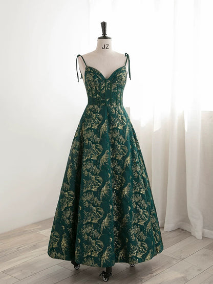 Pretty Ball Gown Spaghetti Straps Satin Green Long Length Evening Dress Prom Dresses