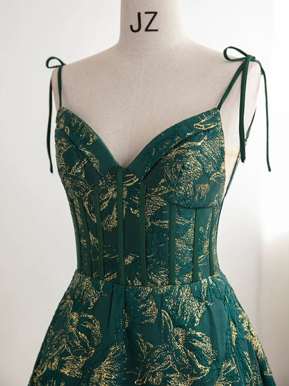 Pretty Ball Gown Spaghetti Straps Satin Green Long Length Evening Dress Prom Dresses