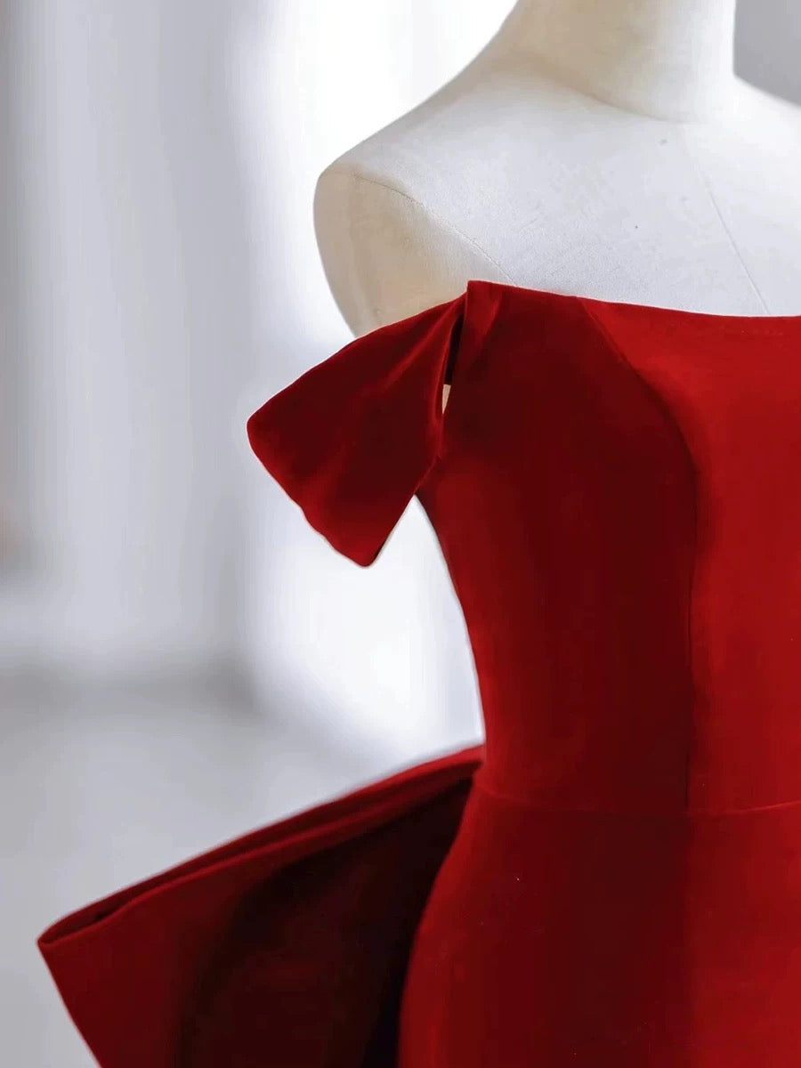 Pretty Mermaid Off The Shoulder Burgundy Satin Long Evening Dress Prom Dresses SD2788