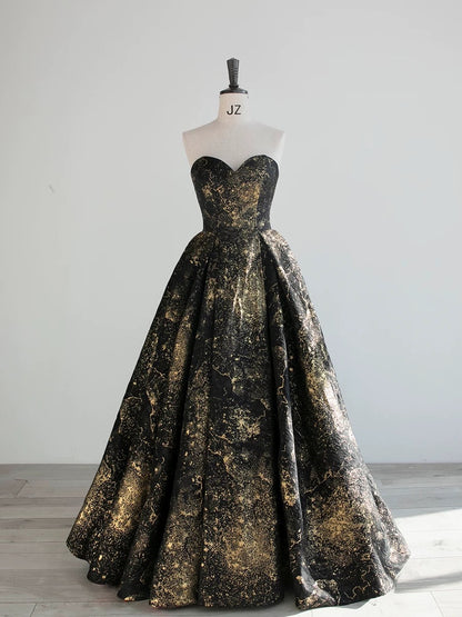 Vintage Ball Gown Sweetheart Sleeveless Long Prom Gown Fairy Black Prom Dresses