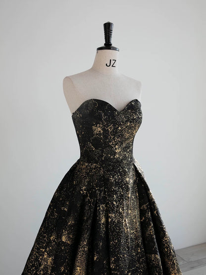Vintage Ball Gown Sweetheart Sleeveless Long Prom Gown Fairy Black Prom Dresses