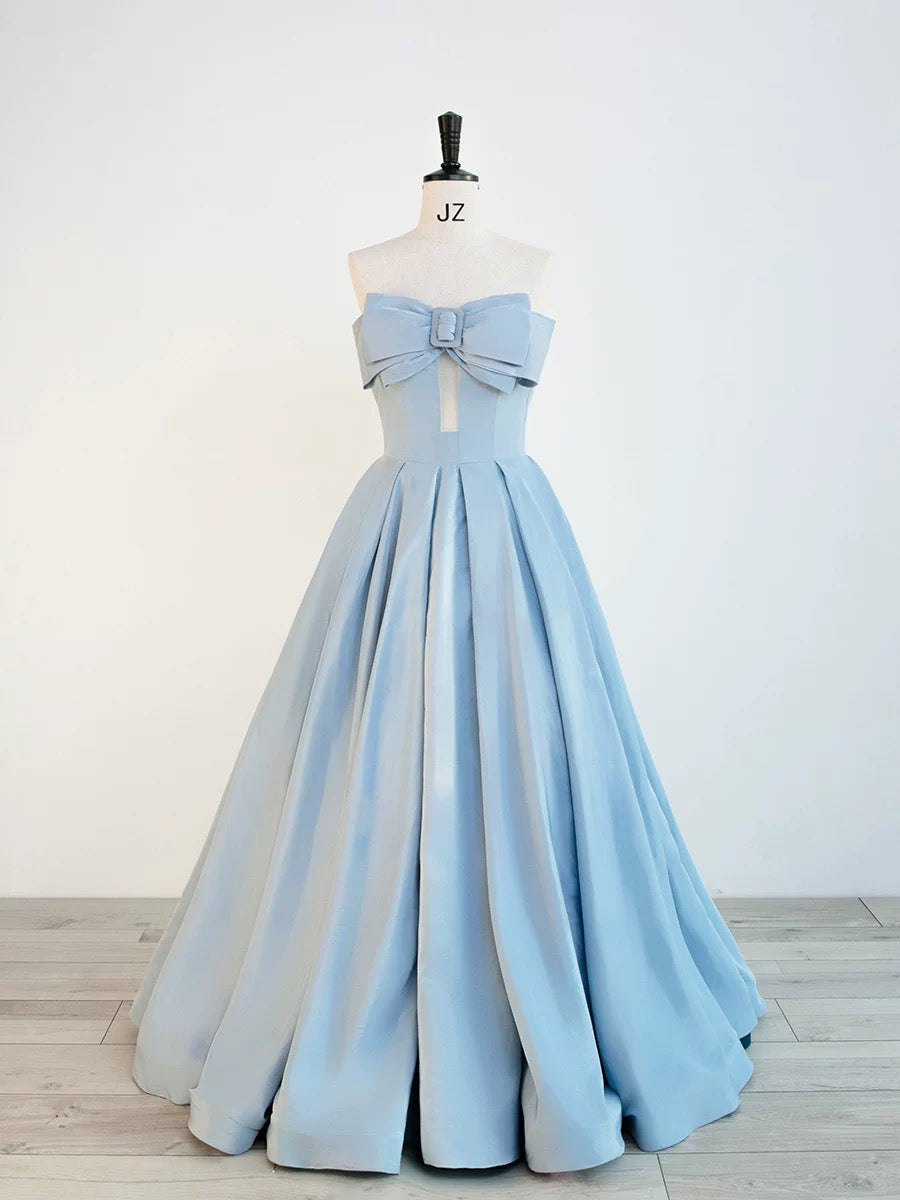 Gorgeous Balll Gown Sweetheart Blue Satin Long Evening Dress Prom Dresses