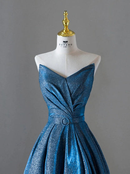 Vintage Ball Gown Sweetheart Blue Sequin Long Prom Gown Fairy Prom Dresses