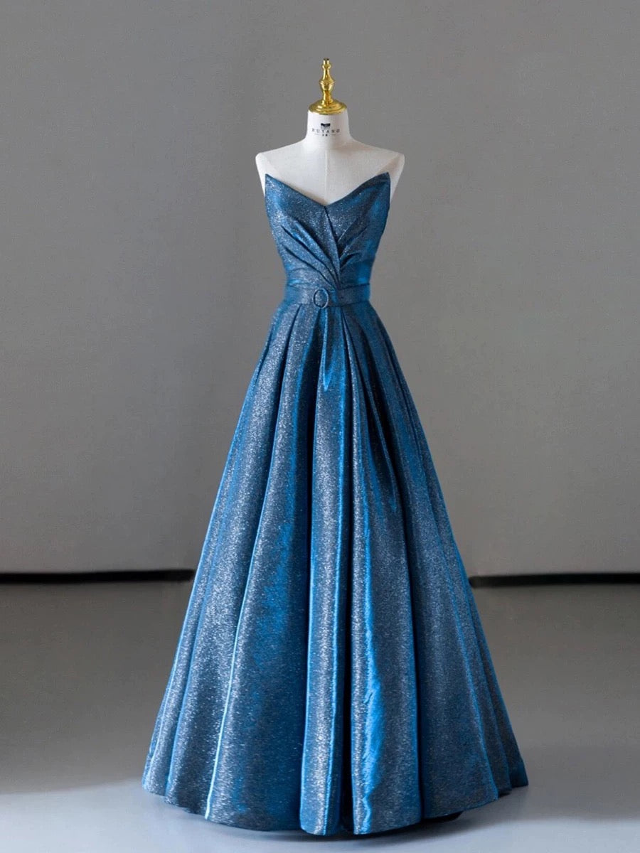 Vintage Ball Gown Sweetheart Blue Sequin Long Prom Gown Fairy Prom Dresses