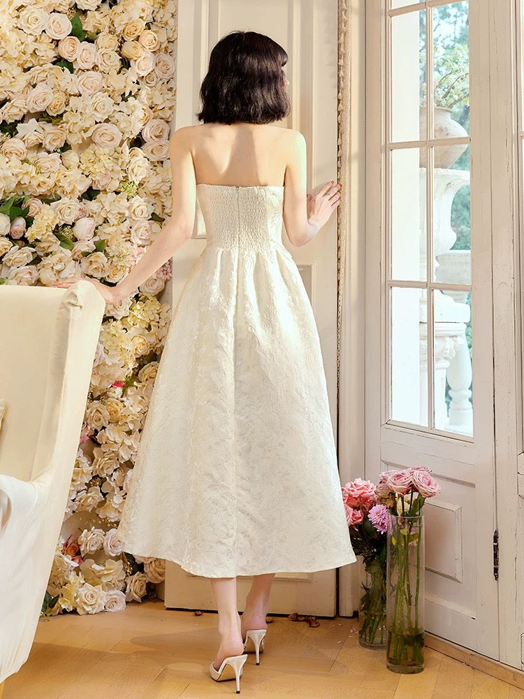 Pretty A Line Strapless Neckline White Ankle Length Evening Dress Prom Dresses SD2818