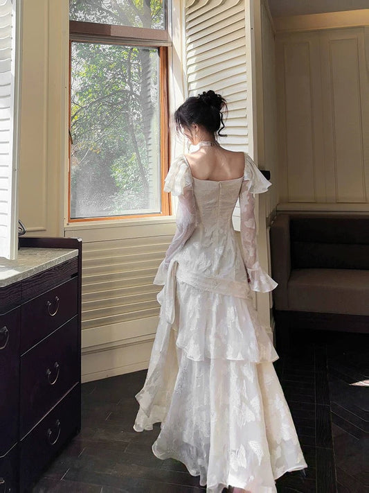Sexy Mermaid Sweetheart Neckline White Lace Ruffles Long Evening Dress Prom Dresses SD2823