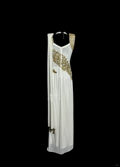 Aesthetic A line Square Neckline White Chiffon Prom Dress Ruffle Long Party Dress SD2906