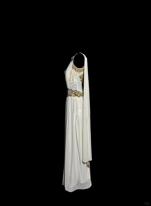 Aesthetic A line Square Neckline White Chiffon Prom Dress Ruffle Long Party Dress SD2906
