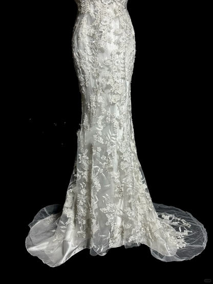 Classy Mermaid V Neckline Lace Ivory Long Wedding Dress Bridal Dresses SD2920