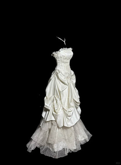 Chic Ball Gown Strapless Taffeta Ivory Long Wedding Dress Bridal Dresses