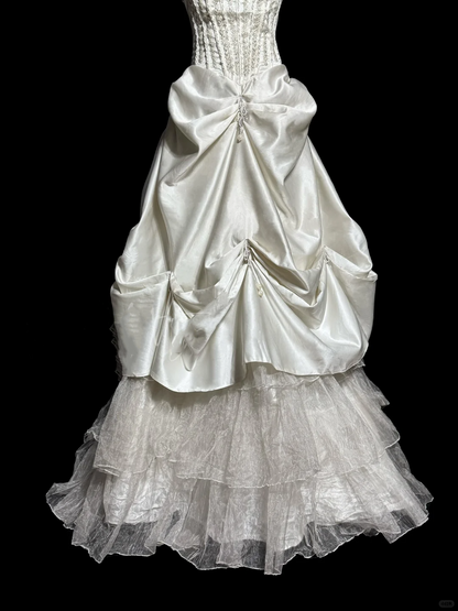 Chic Ball Gown Strapless Taffeta Ivory Long Wedding Dress Bridal Dresses