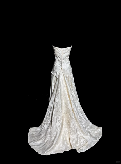 Vintage A line Strapless White Lace Prom Gown Fairy Prom Dresses