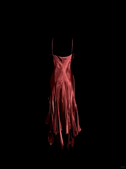 Vintage Mermaid Spaghetti Straps Satin Burgundy Prom Gown Fairy Prom Dresses
