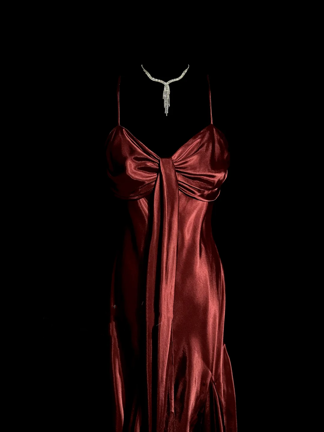 Vintage Mermaid Spaghetti Straps Satin Burgundy Prom Gown Fairy Prom Dresses