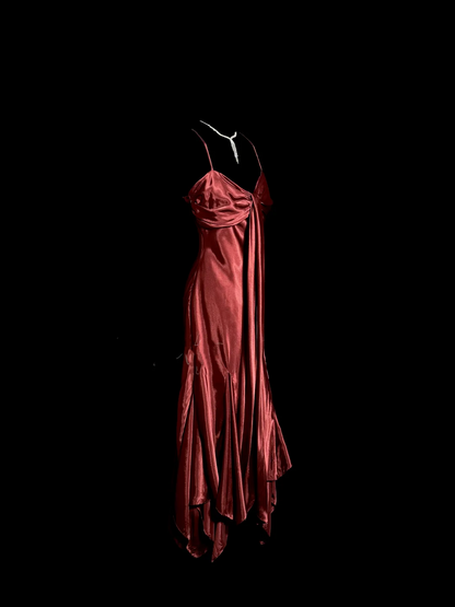 Vintage Mermaid Spaghetti Straps Satin Burgundy Prom Gown Fairy Prom Dresses