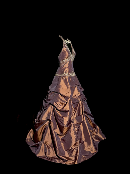 Vintage Ball Gown Halter Brown Sleeveless Long Prom Gown Fairy Prom Dresses