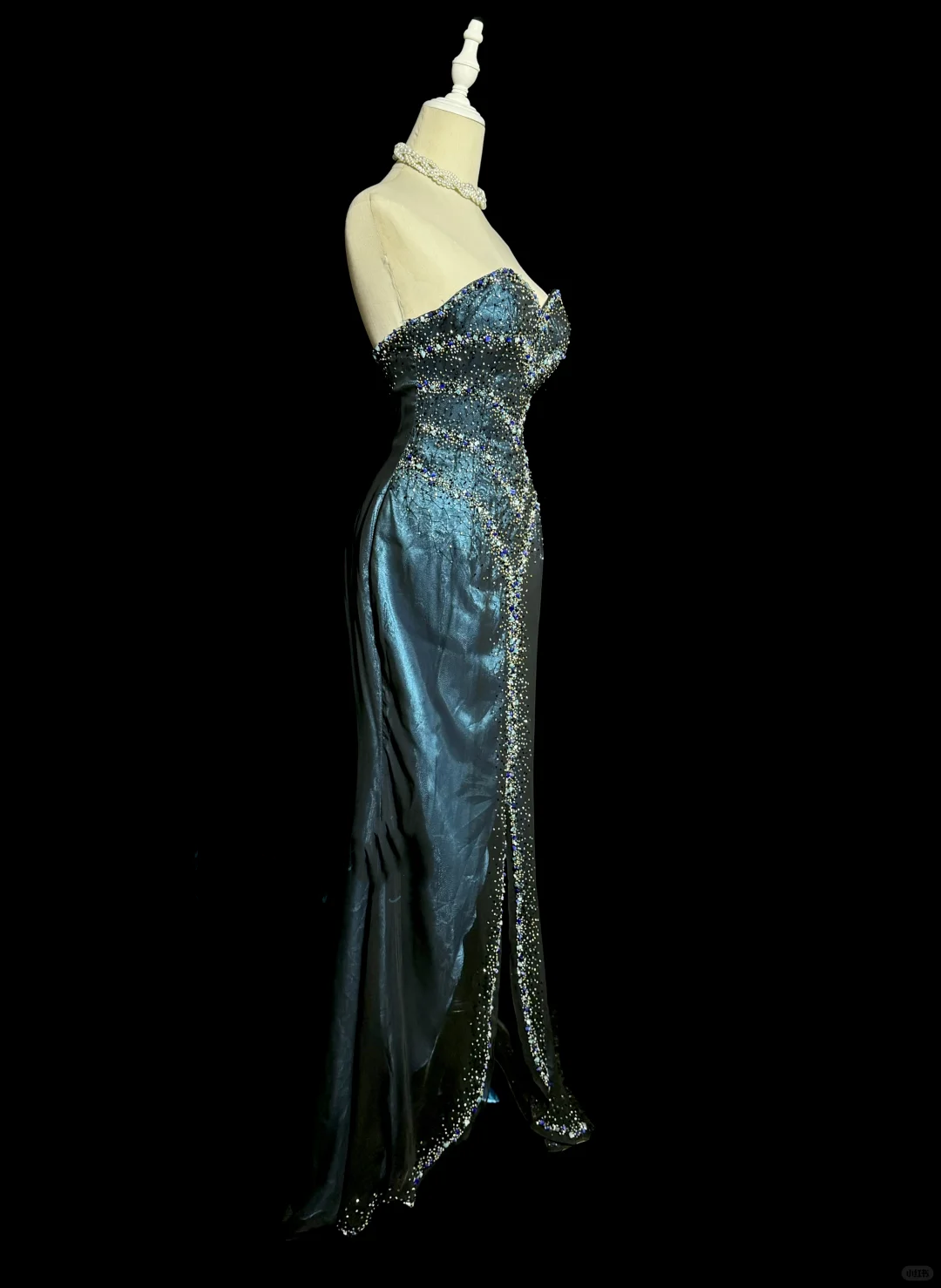 Vintage Mermaid Sweetheart Sleeveless Long Blue Slit Prom Gown Fairy Prom Dresses