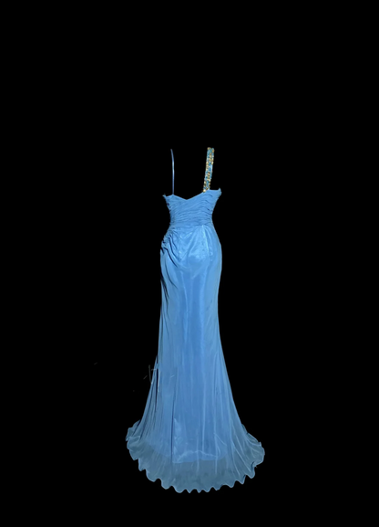 Vintage Mermaid Sweetheart Blue Chiffon Long Prom Gown Fairy Prom Dresses