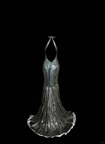 Vintage Mermaid V Neckline Gray Sequin Long Prom Gown Fairy Prom Dresses