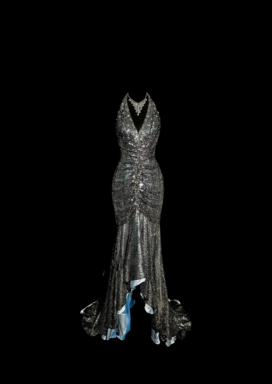 Vintage Mermaid V Neckline Gray Sequin Long Prom Gown Fairy Prom Dresses