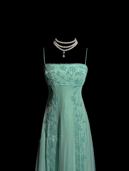 Classy Elegant A line Spaghetti Straps Blue Beading Sleeveless Chiffon Prom Dresses H2980