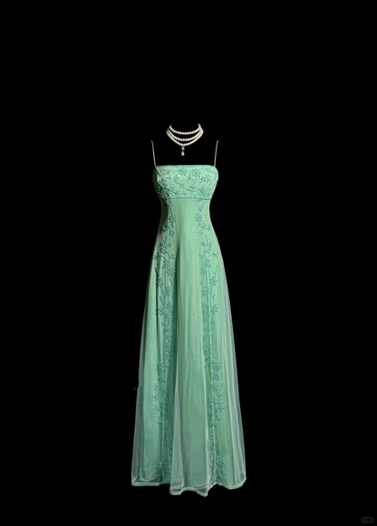 Classy Elegant A line Spaghetti Straps Blue Beading Sleeveless Chiffon Prom Dresses H2980