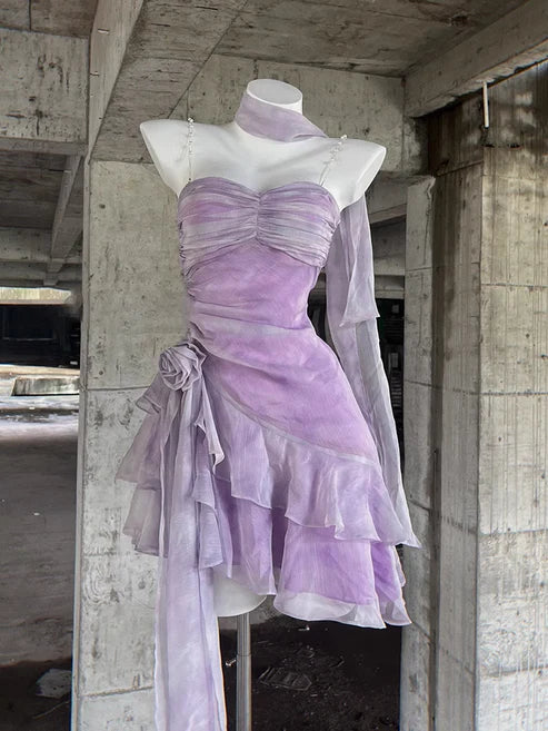 Retro Light Purple A-line Spaghetti Strap Short Lilac Homecoming Dress 17th Birthday Dress D1532