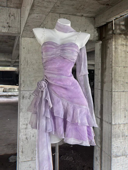 Retro Light Purple A-line Spaghetti Strap Short Lilac Homecoming Dress 17th Birthday Dress D1532